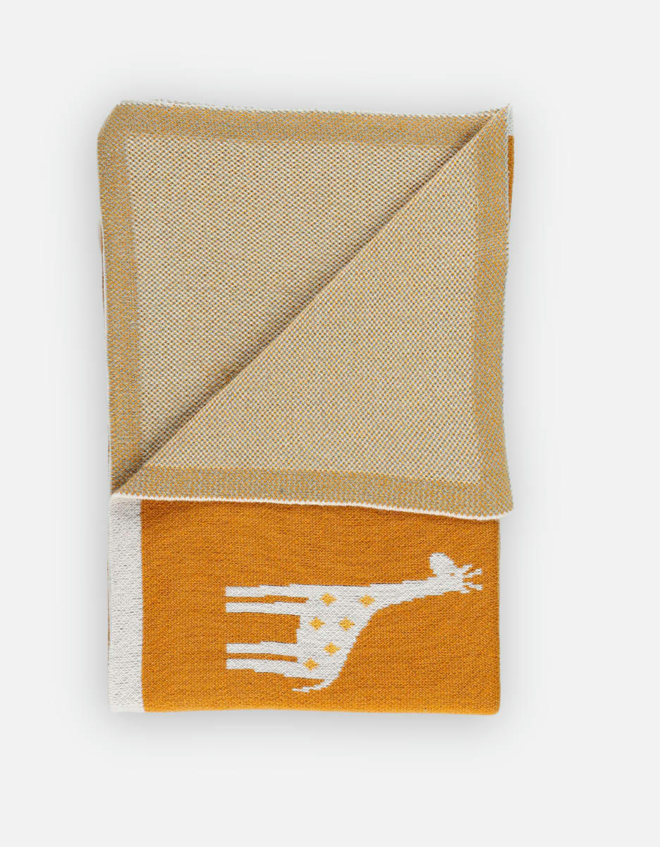 - Couverture tricot 75 x 100 cm en jacquard BIO, ocre