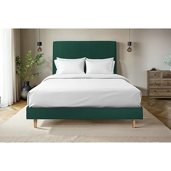 Lit avec tête de lit tapissier velours et sommier tapissier- Lit en bois massif