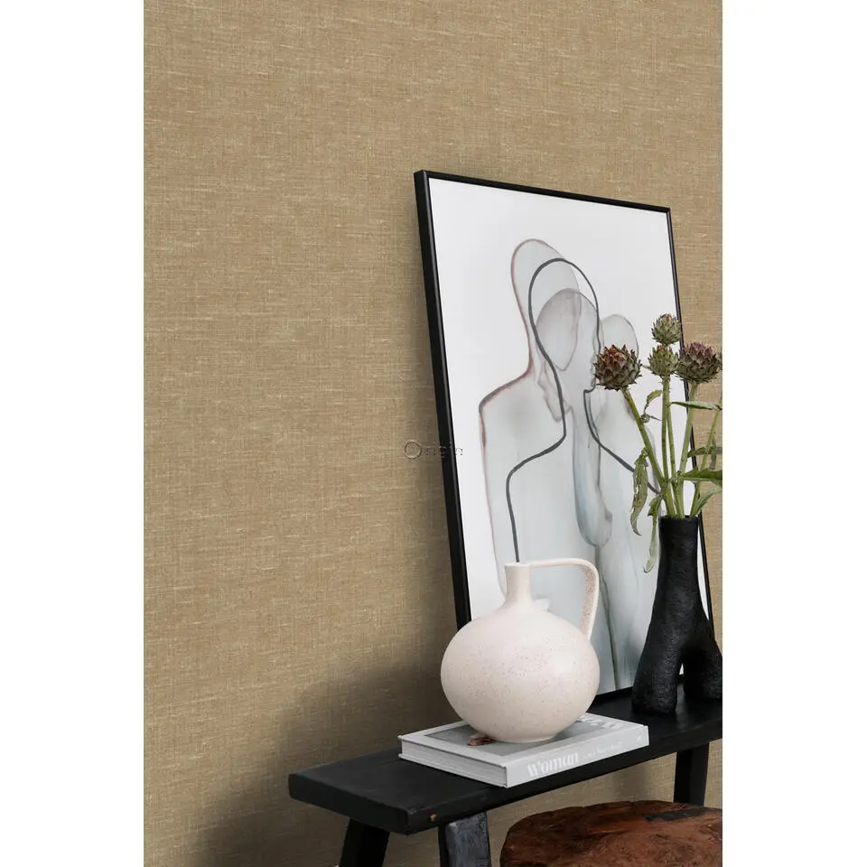 Origin Wallcoverings behang linnenstructuur donker beige - 53 cm x 10.05 m