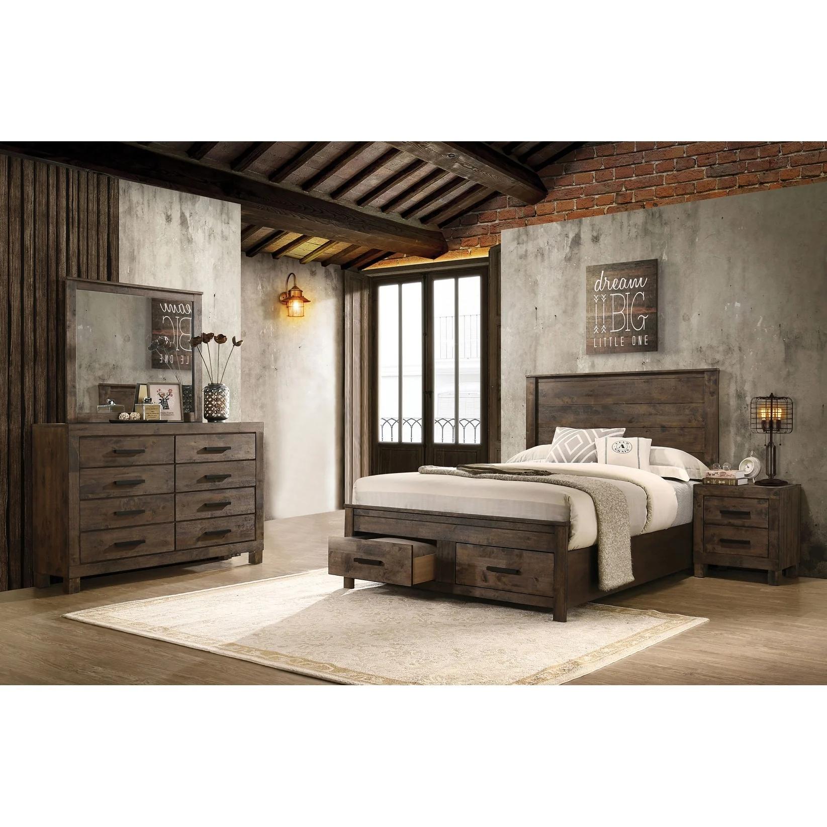 Woodmont Platform Bedroom Set Rustic Golden Brown