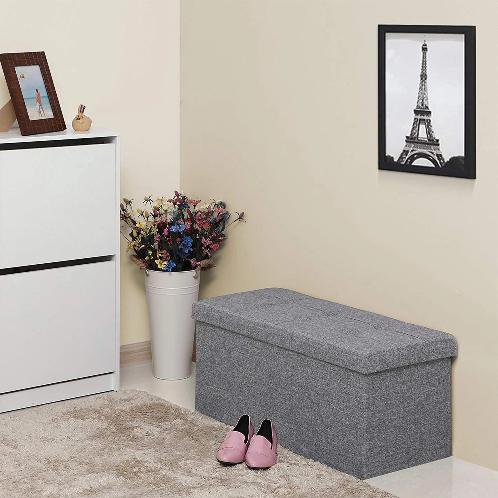Banc de rangement 86L gris clair
