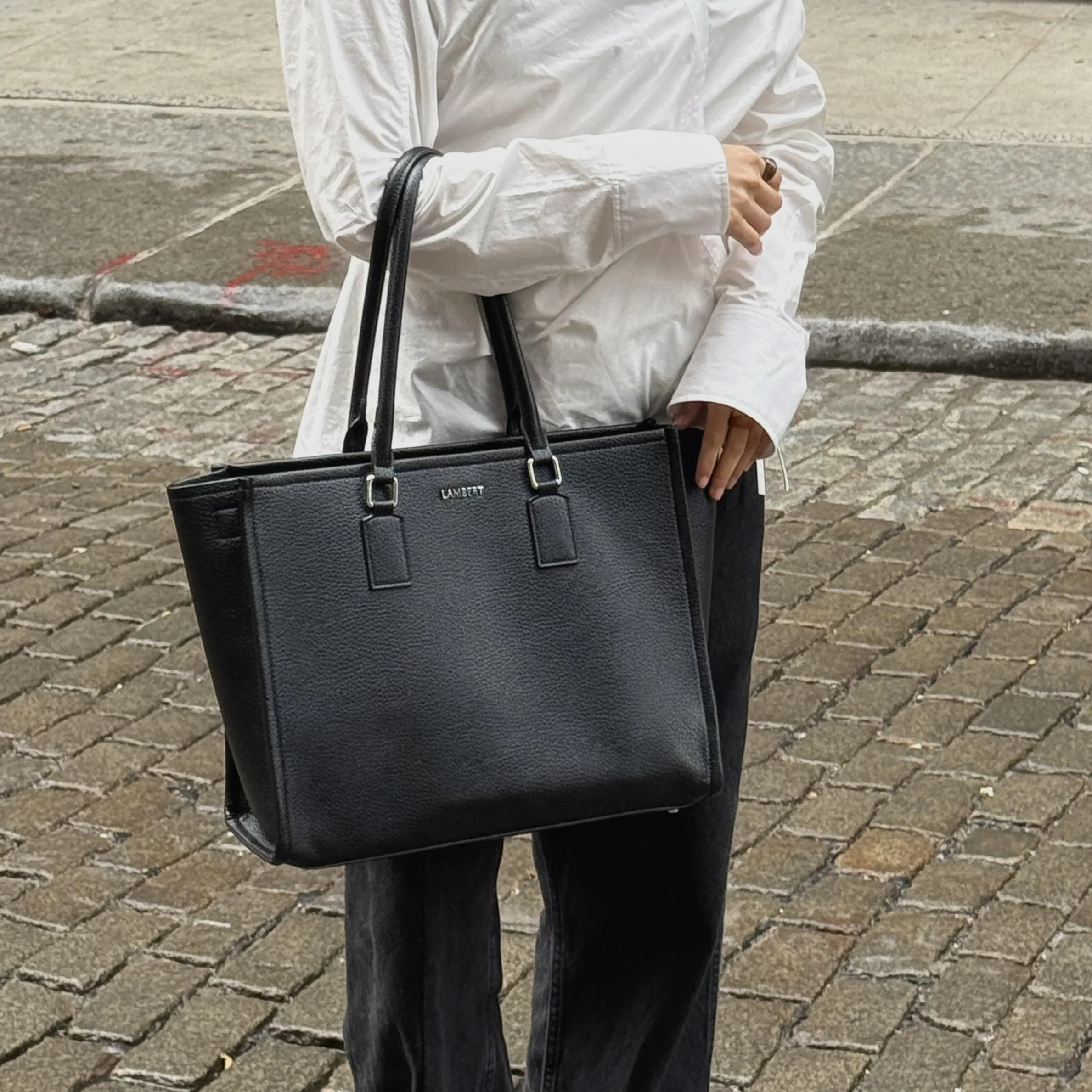 The Valentina - 2-in-1  Black Vegan Leather Tote Bag