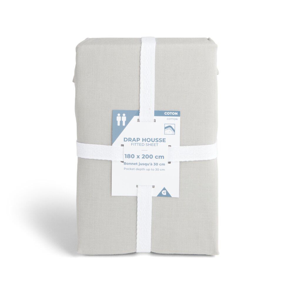 Drap housse 180x200cm 100% coton gris clair