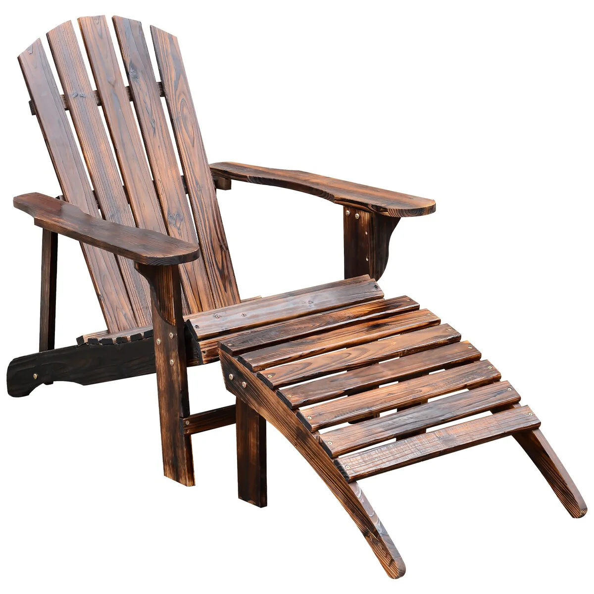Outdoor Wooden Adirondack Chair,Patio Lounge Chair with Ottoman