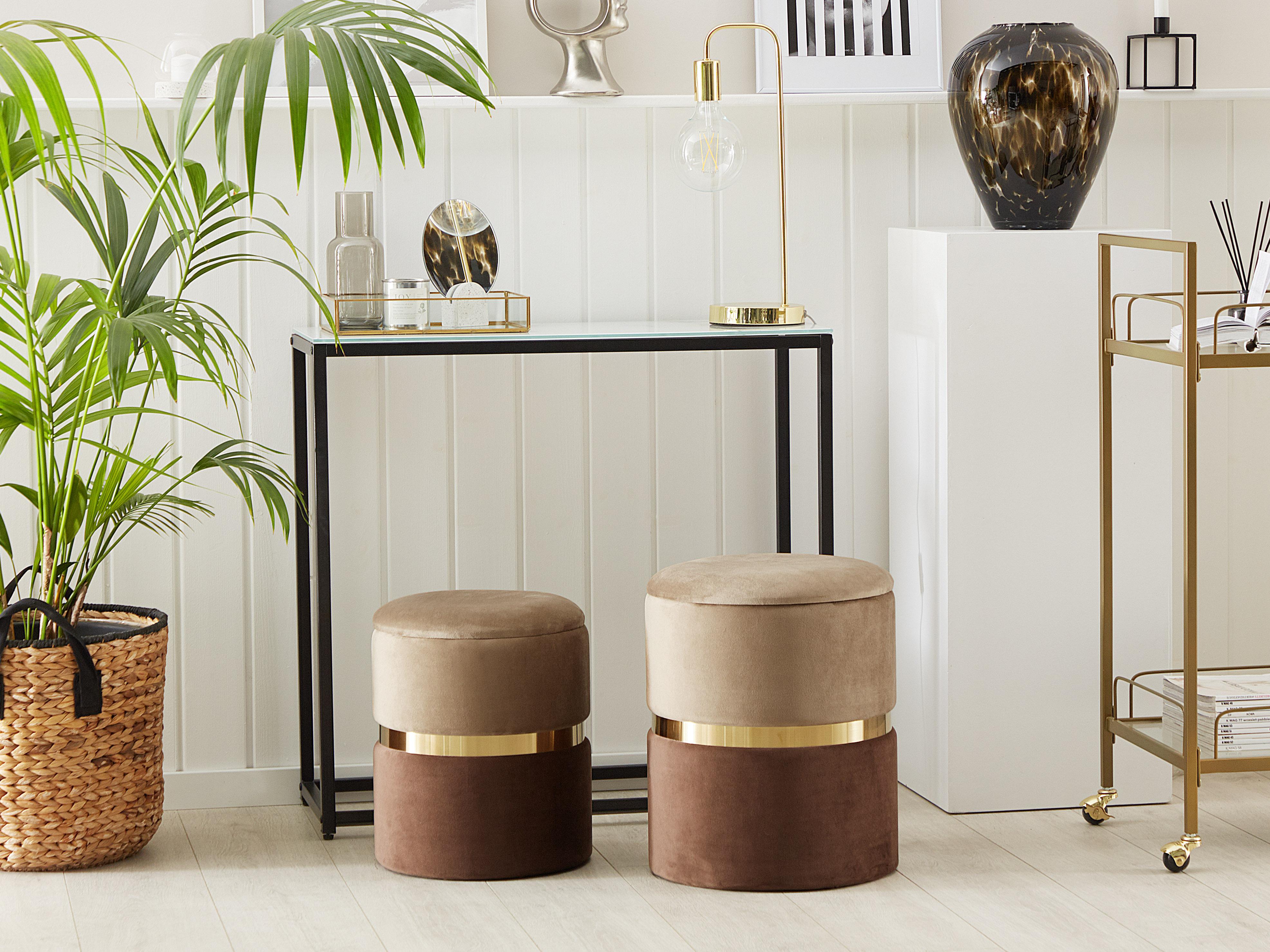 Set of 2 Storage Pouffes WICHITA Velvet Brown