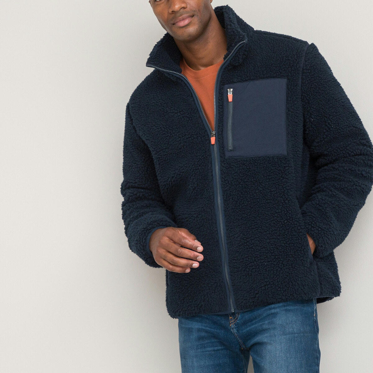 Blouson Sherpa court, col montant