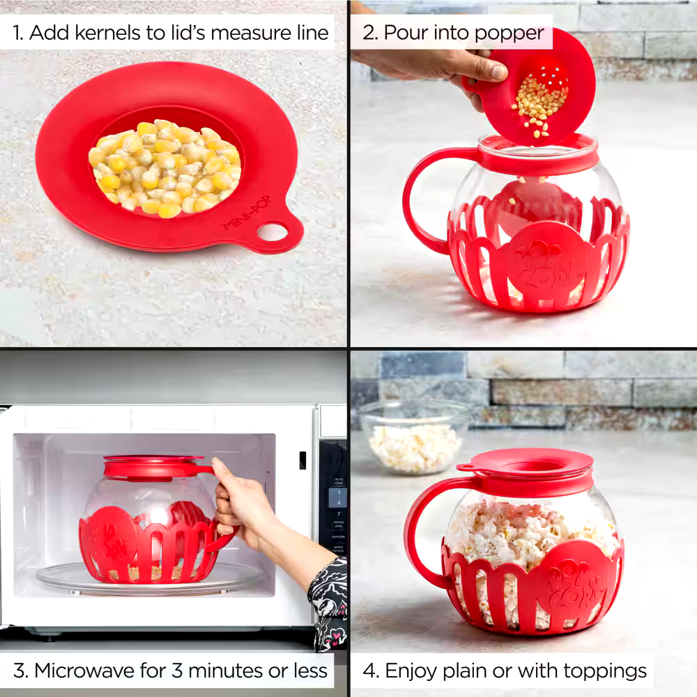 Microwave Popcorn Maker, BPA Free, Red, 3-qt