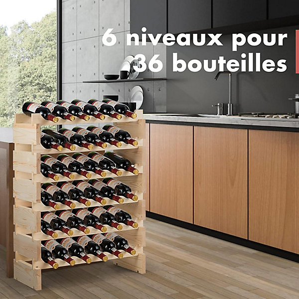 Casier à Bouteilles pour 60 Bouteilles,avec 6 étagères, en Bois pour Bars, sous-sols, 101x29x72cm CM,Bois Naturel (60 Bouteilles)