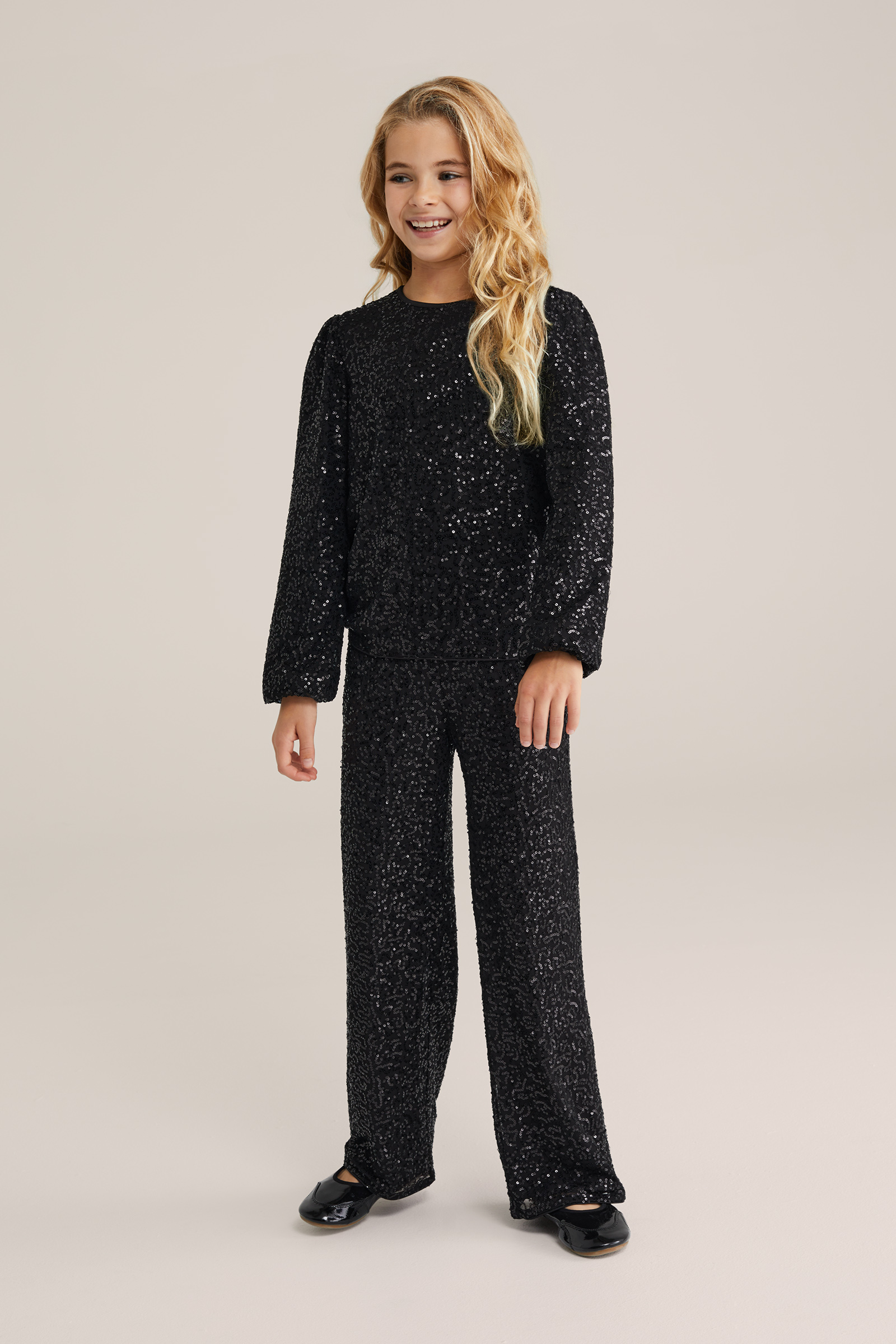 Meisjes straight fit broek met pailletten