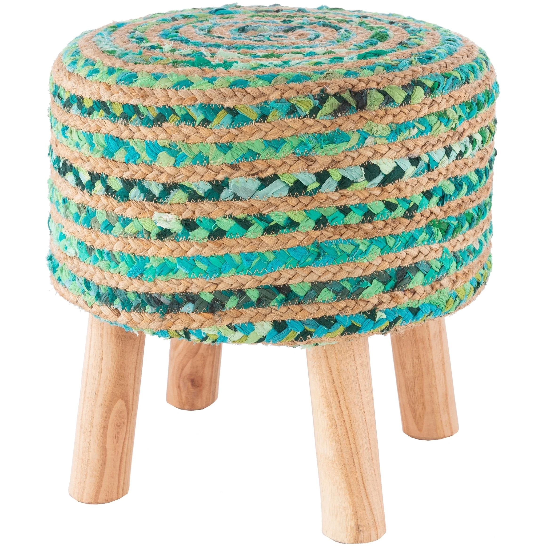 Livabliss Baeley Hand Crafted Bohemian Jute and Wood Foot Stool