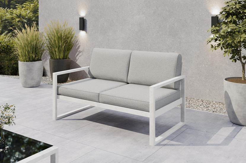 Sofa ogrodowa 2-osobowa ALICANTE jasnoszara z białym stelażem