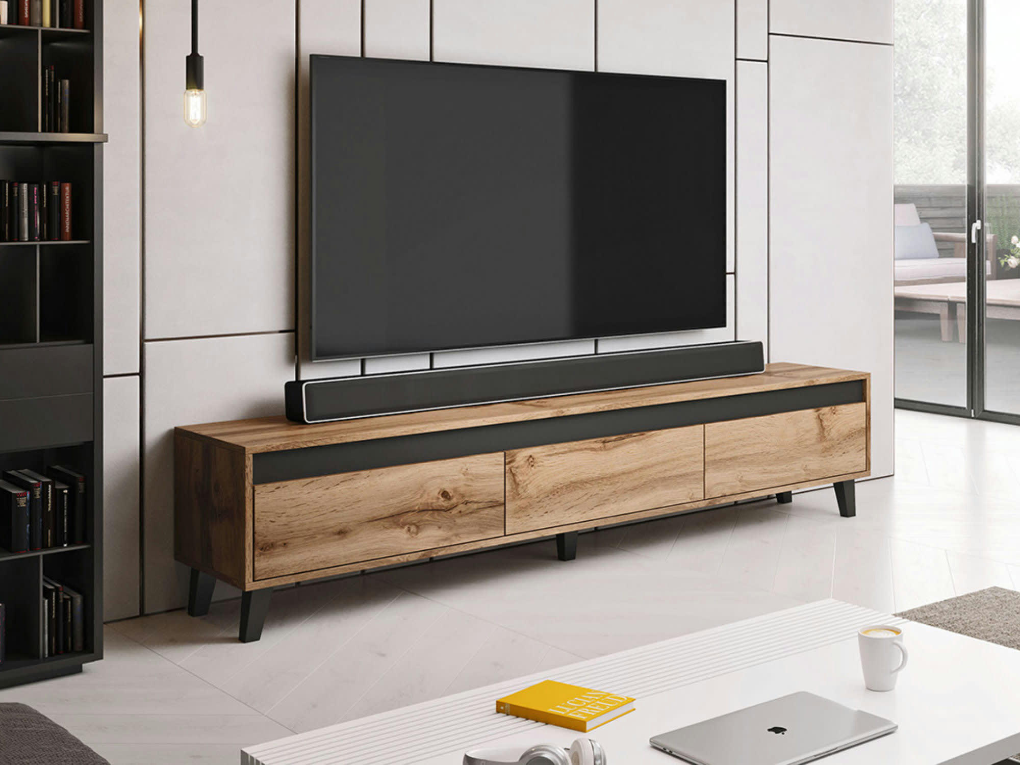 LORD - Meuble TV style industriel 185 cm bois