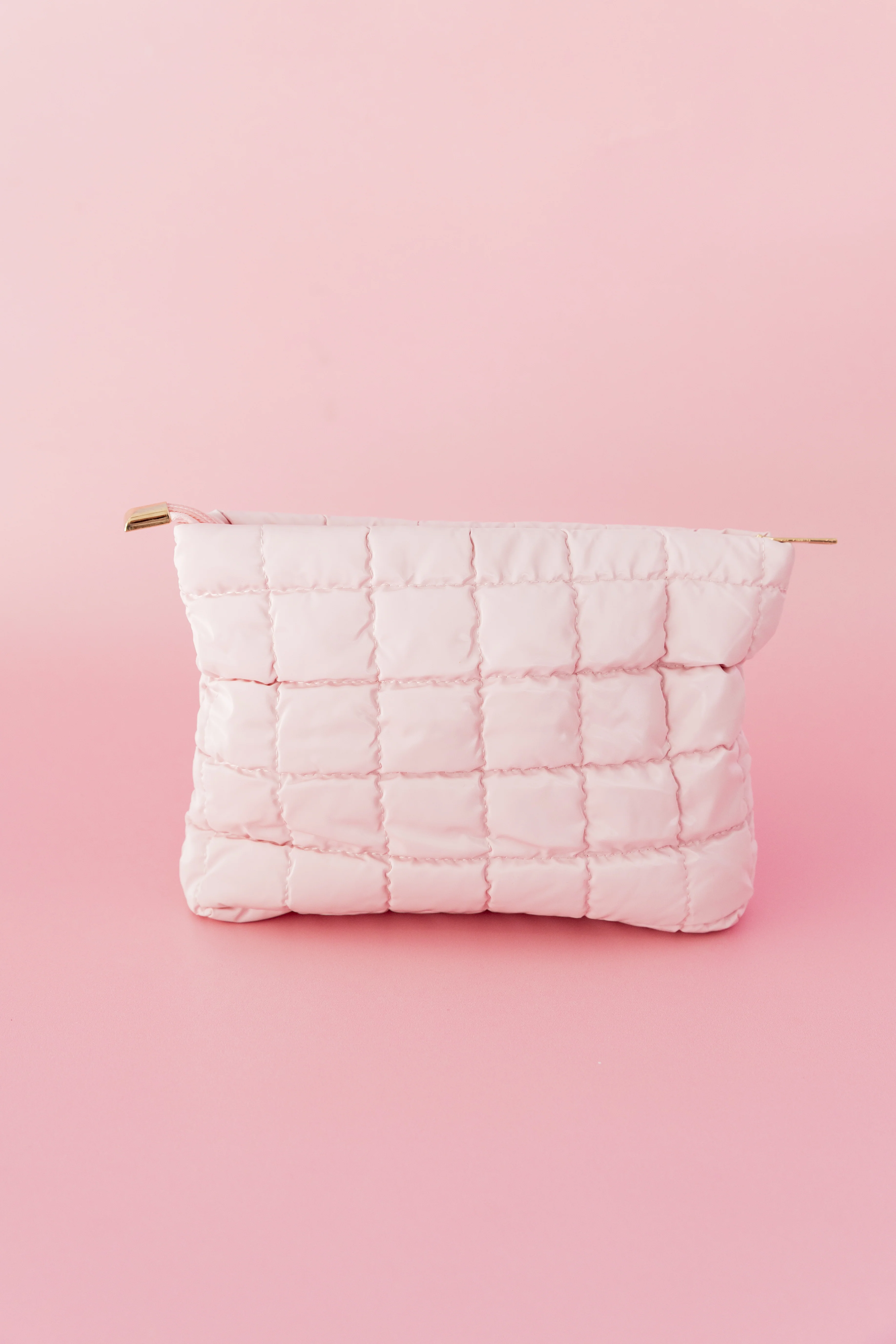 Quilted Cosmetics Bag in Pastel Pink