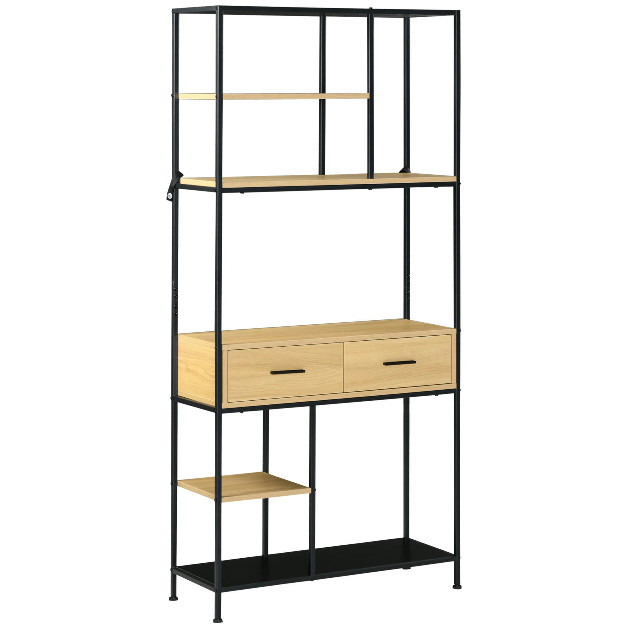 - Bibliothèque étagère 5 niveaux 2 tiroirs design industriel H. 1,70 m