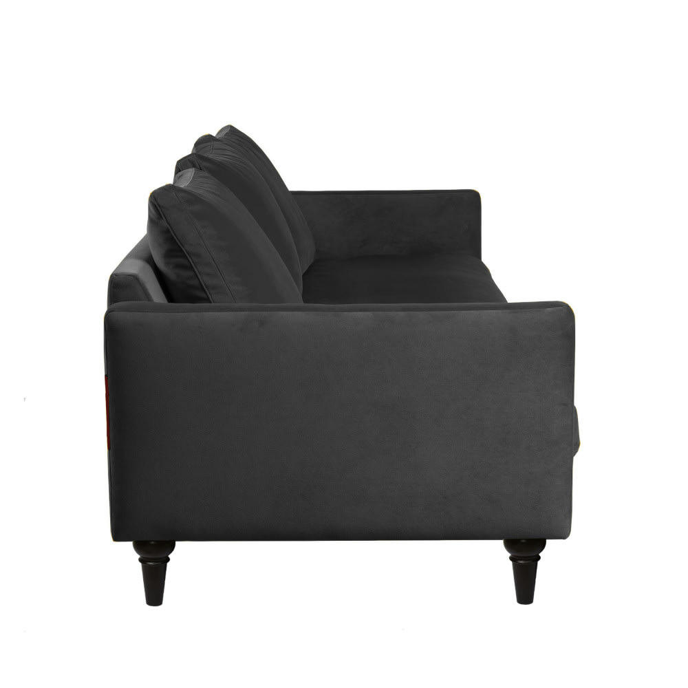 VILLABON - Canapé 4 places en velours pieds tournés gris anthracite