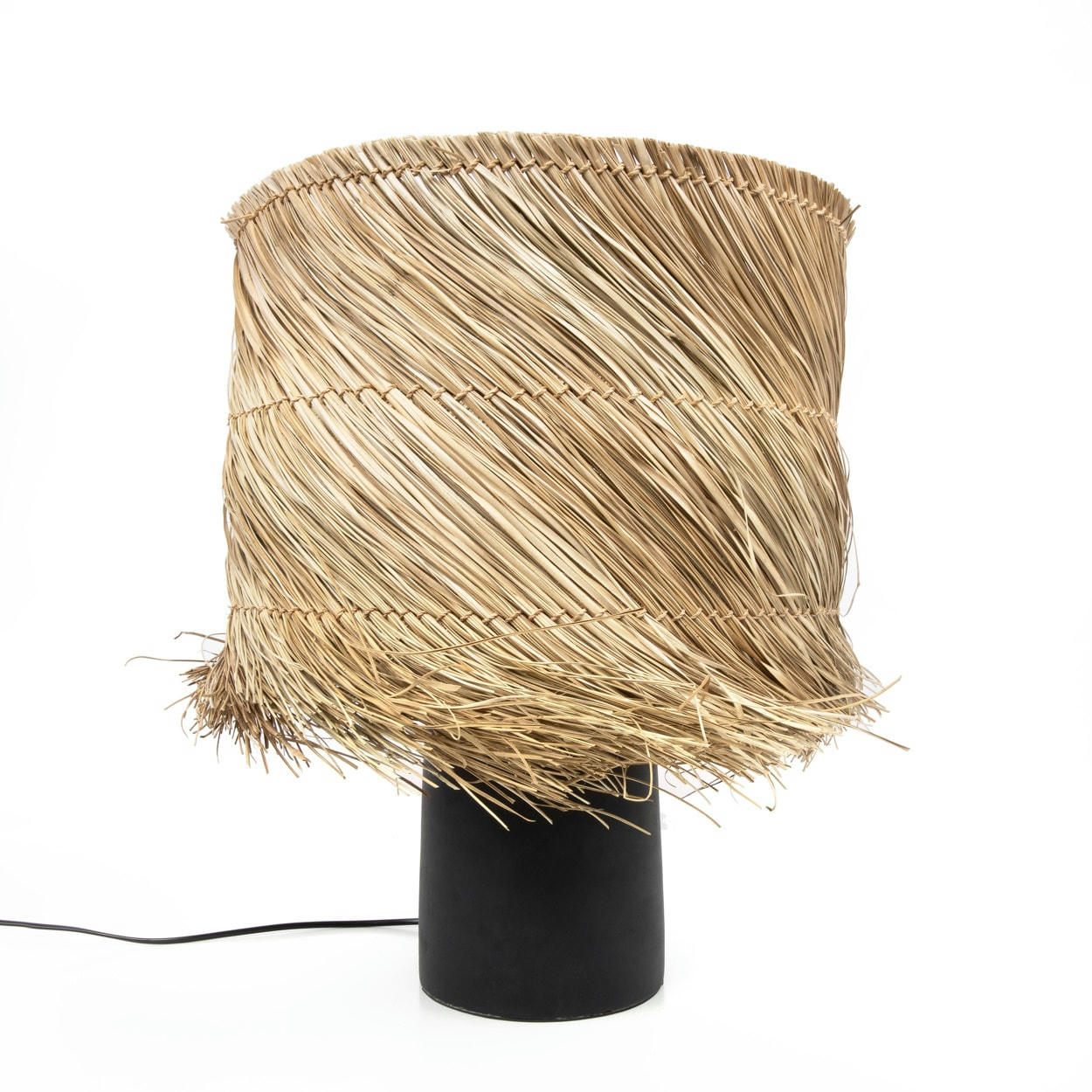 PANDAN - Lampe de table en terre cuite et herbe noir naturel
