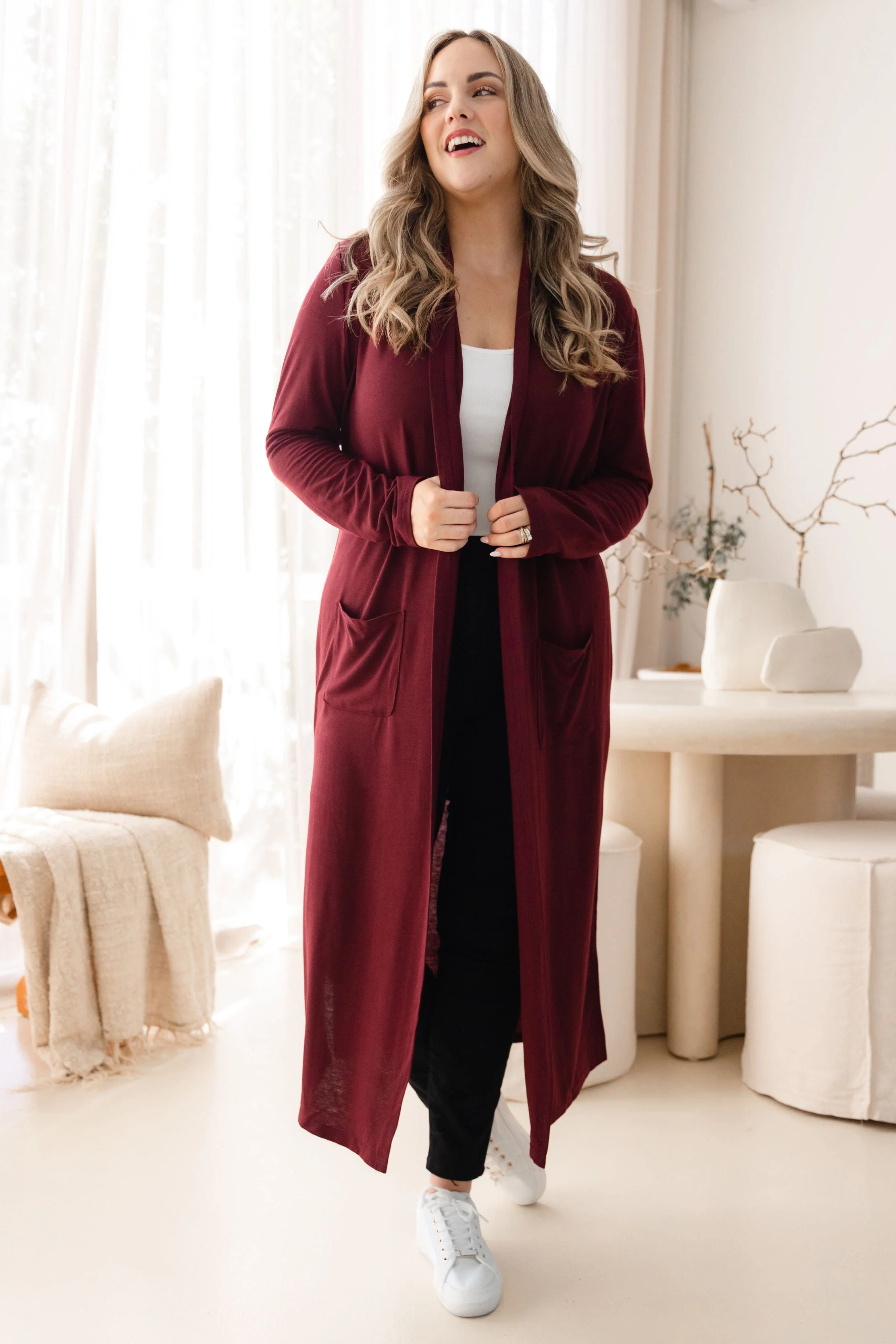 Jane Cardi Maxi Length in Burgundy