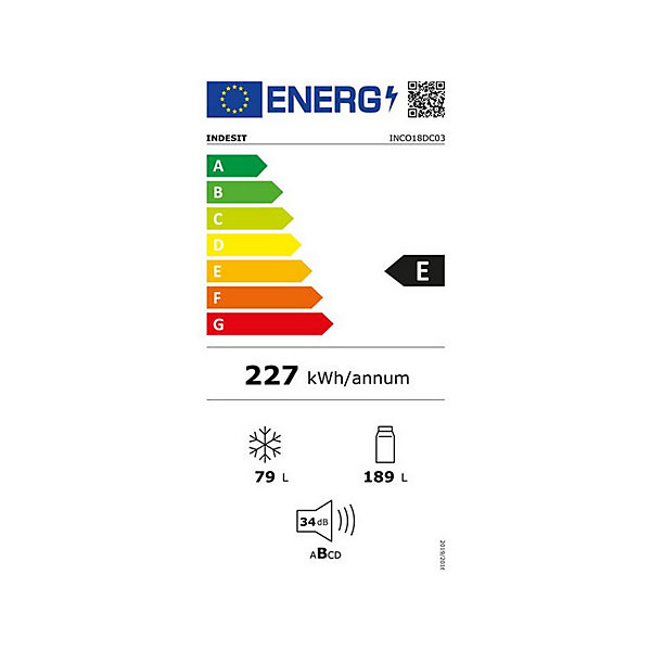 INDESIT Réfrigérateur intégrable combiné 2 portes 269 l - INCO18DC03