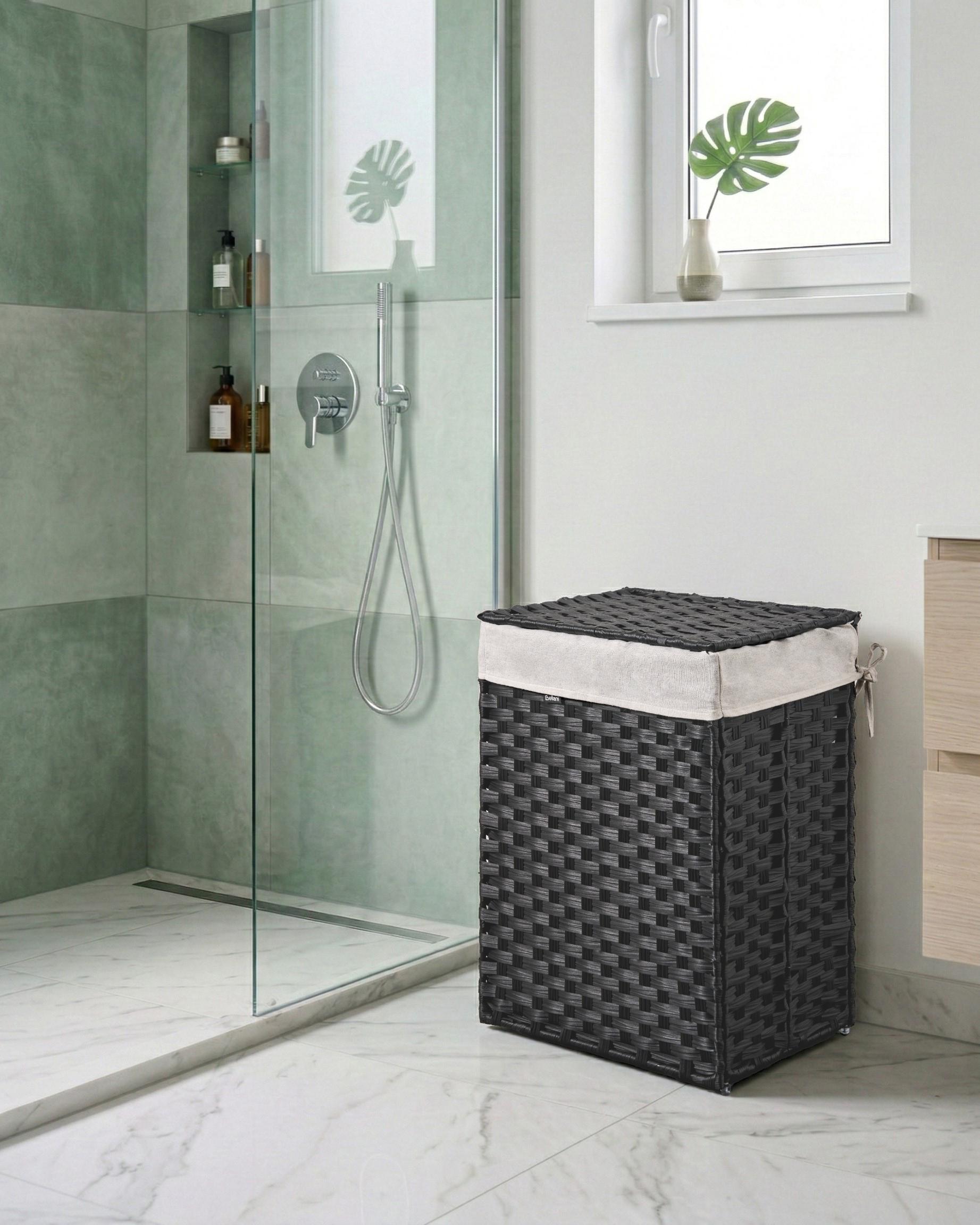 Laundry Basket with Lid MUCUBAJI Fabric Black 83 L