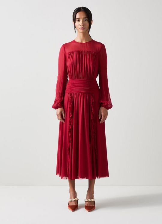 Uma Petite Rio Red Crinkle Mesh Viscose Dress