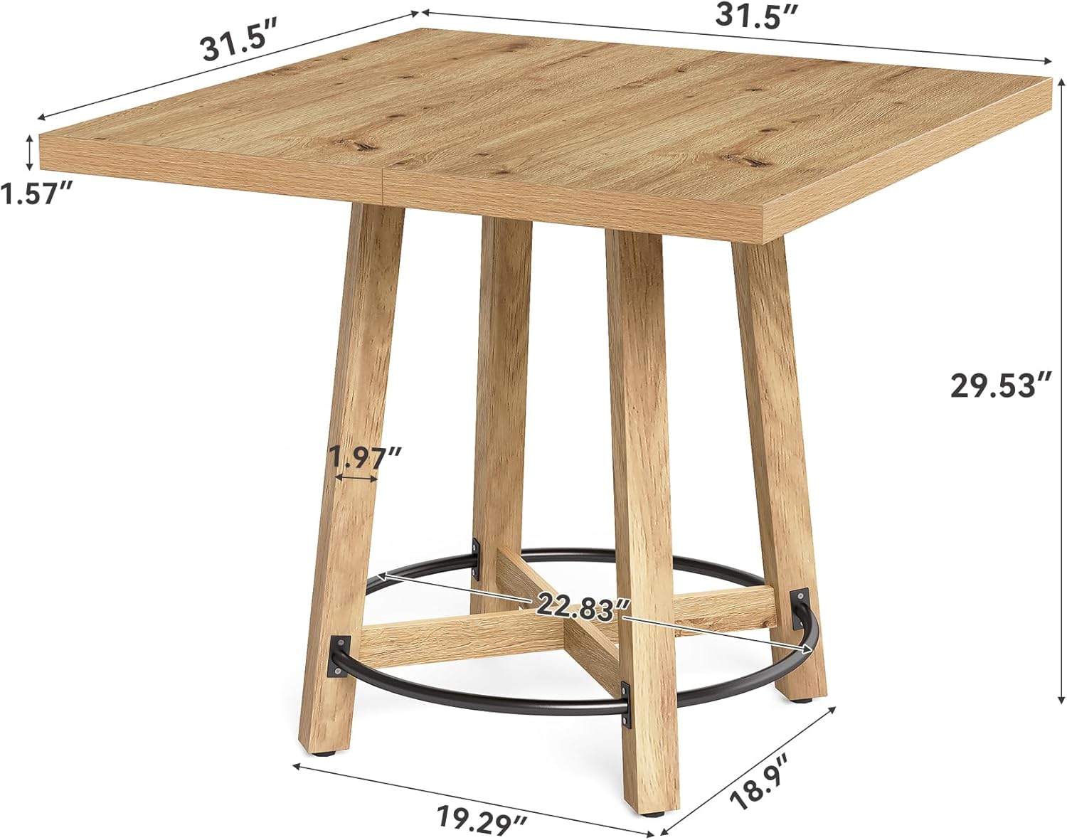 LITTLE TREE 31.5 Inch Modern Dining Table, Square Kitchen Table for Small Space, Perfect for 2-4 People, Mid-Century Modern Style for Kitchen & Dining Room, Brown & Black