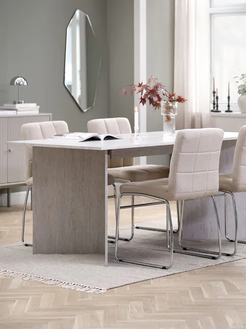 KRONDAL L180 bord travertin + 4 HAMMEL stole beige