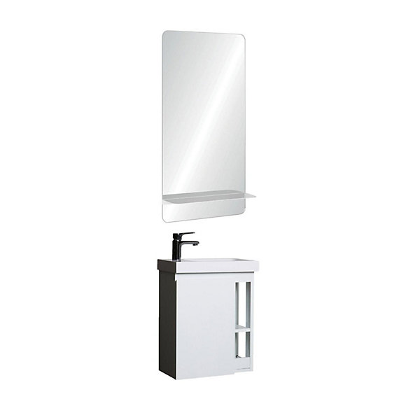 Ensemble lave-mains HAMPTON avec rangement latéral et miroir tablette