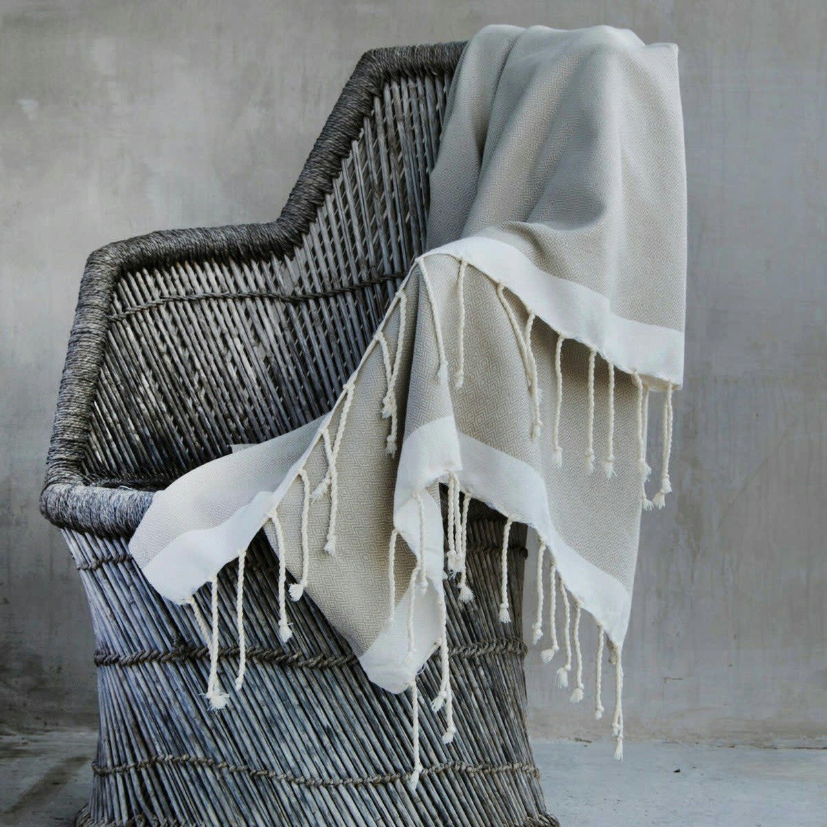 COURCHEVEL - Plaid coton  130x170 taupe / écru