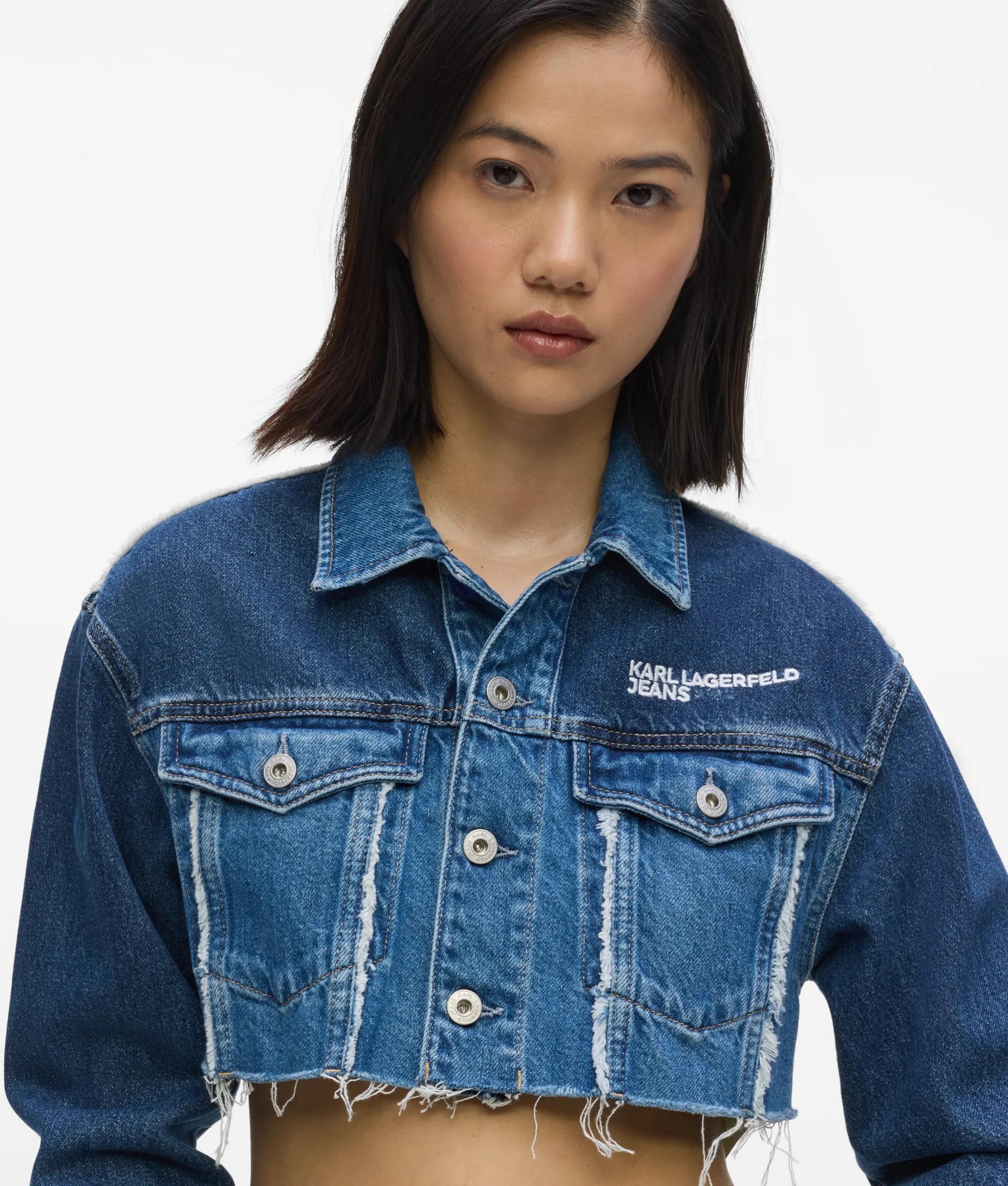 Micro veste à blocs en denim
