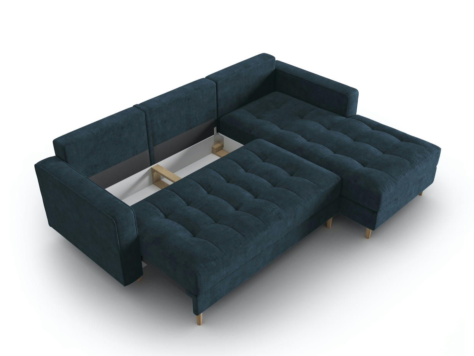 GOBI - Canapé d'angle 5 places en tissu structuré bleu foncé