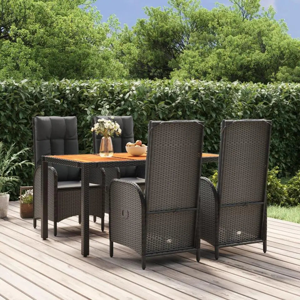 vidaXL - Tuinset 4 verstelbaar stoelen - Zwart PE rattan en hout - 80x80 cm