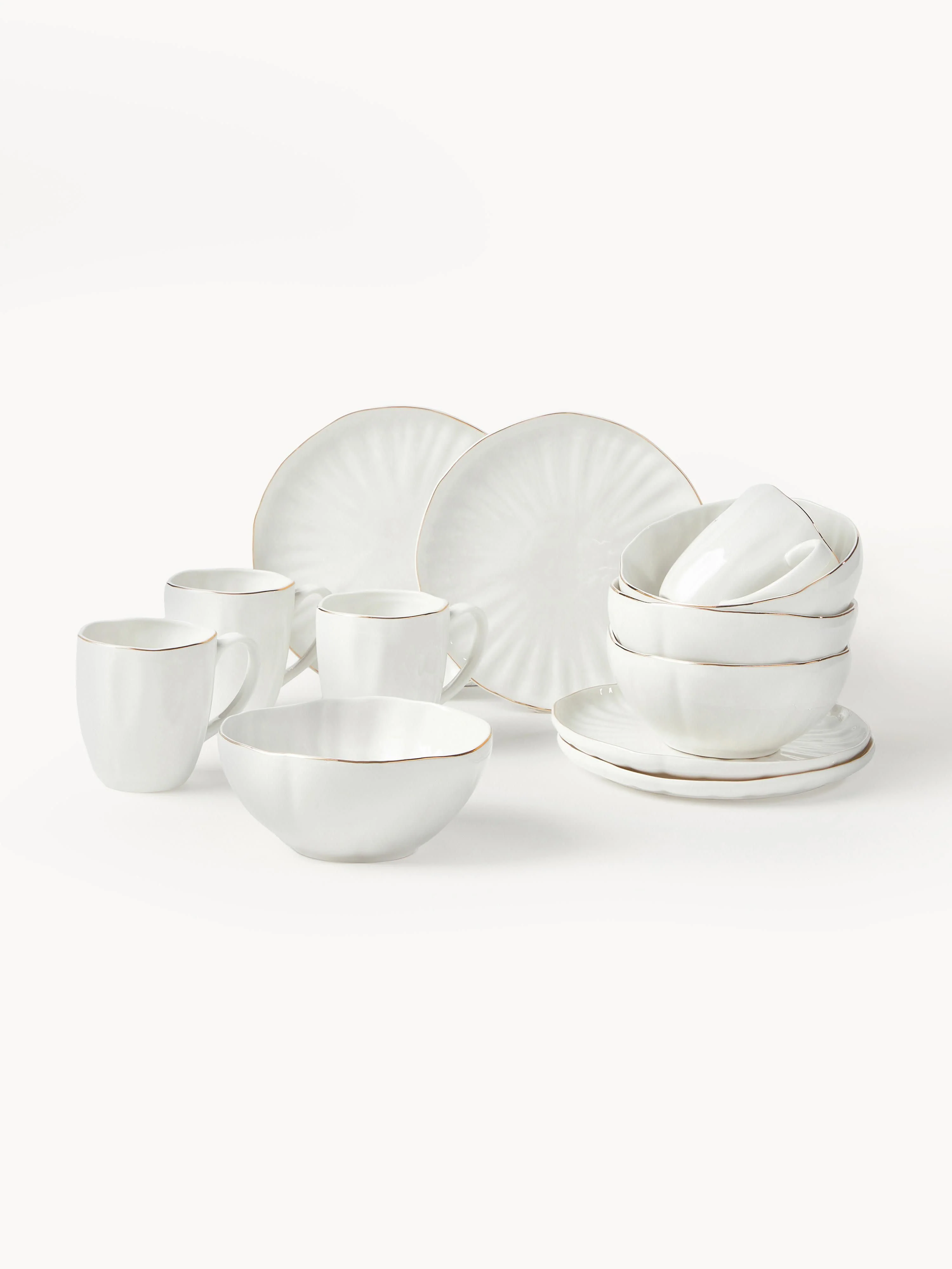 Porzellan-Frühstücks-Set Sali mit Relief, 4 Personen, 12er-Set