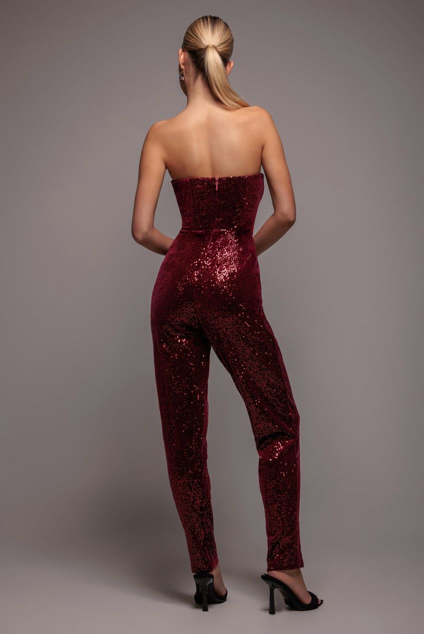 Goddiva Sequin & Velvet Corset Jumpsuit