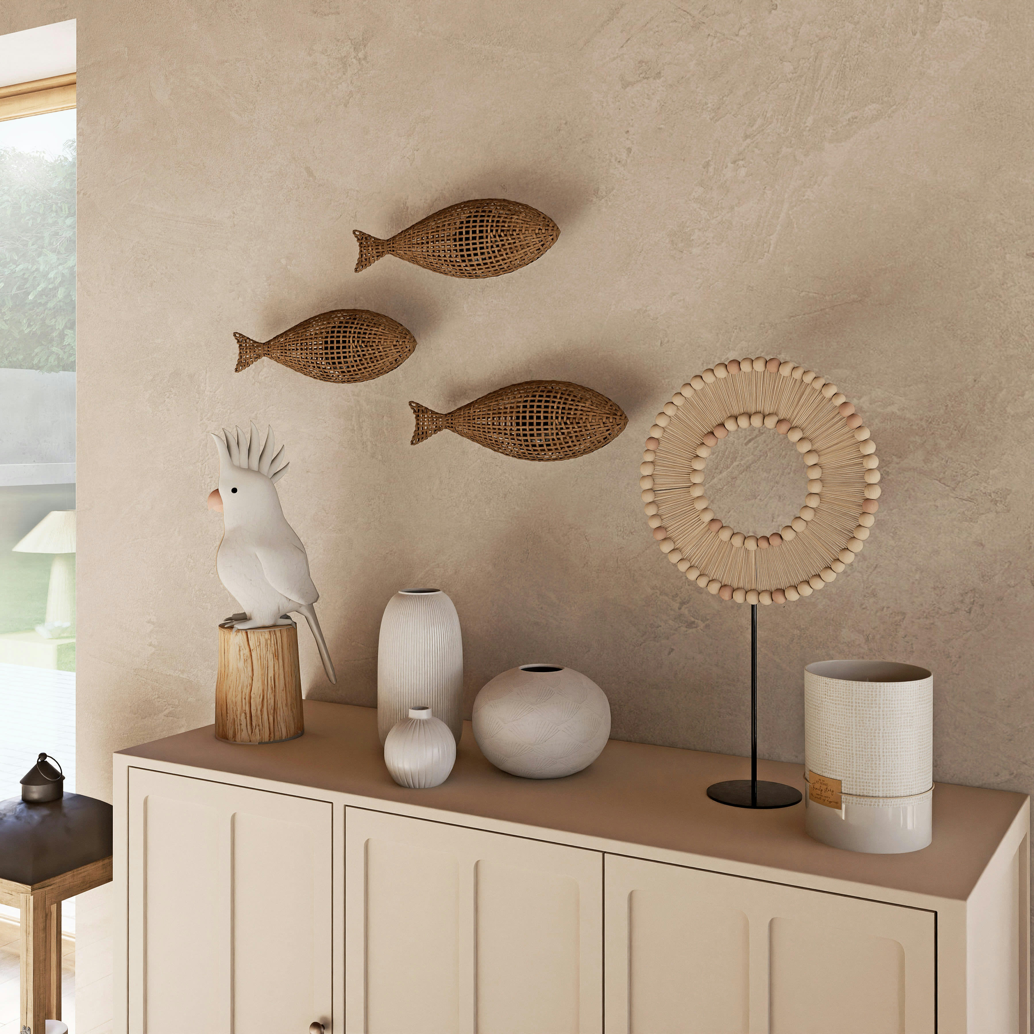 - Déco à poser en métal et corde beige et blanc H59