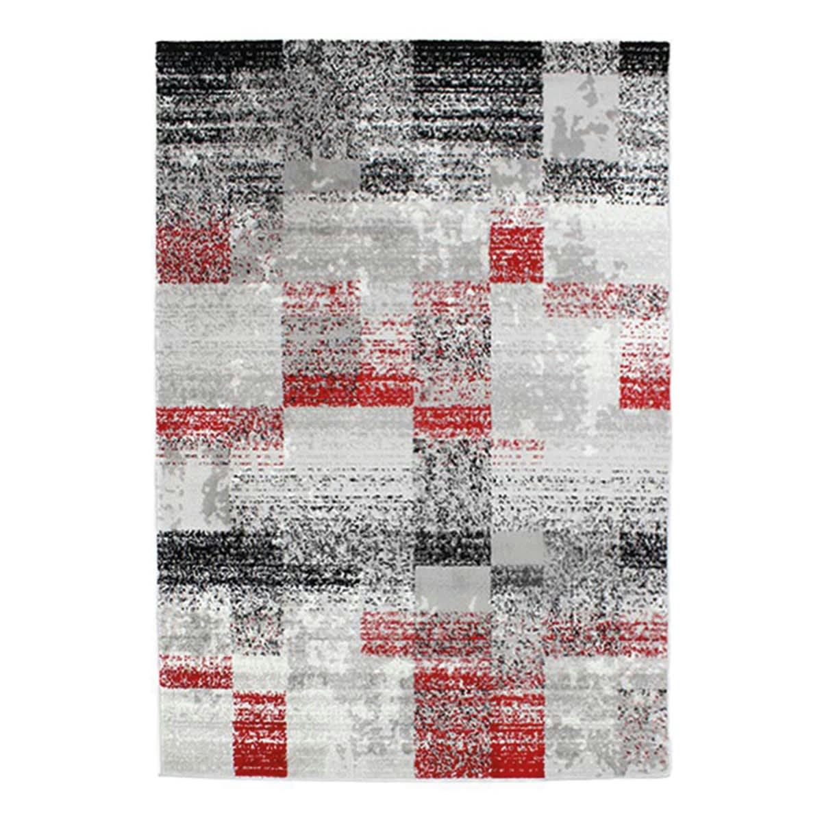 METRO - Tapis vintage effet cube gris rouge 133x190