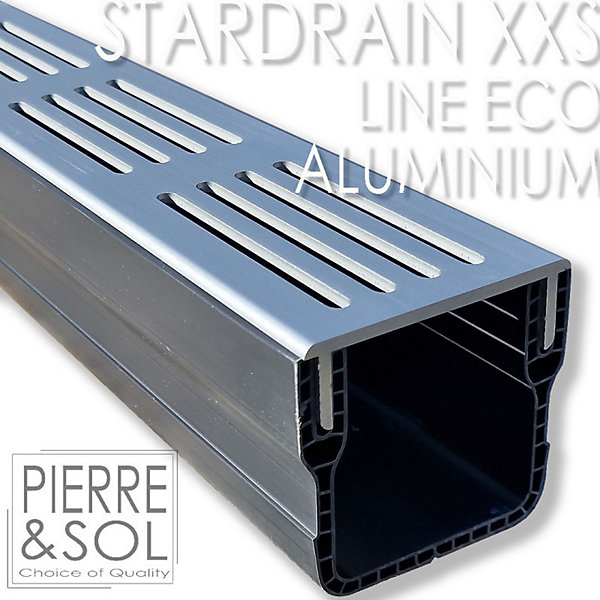 Caniveau XXS MINI L 6,5 cm Grille aluminium - StarDrain - LINE ECO - Caniveau de 100 cm