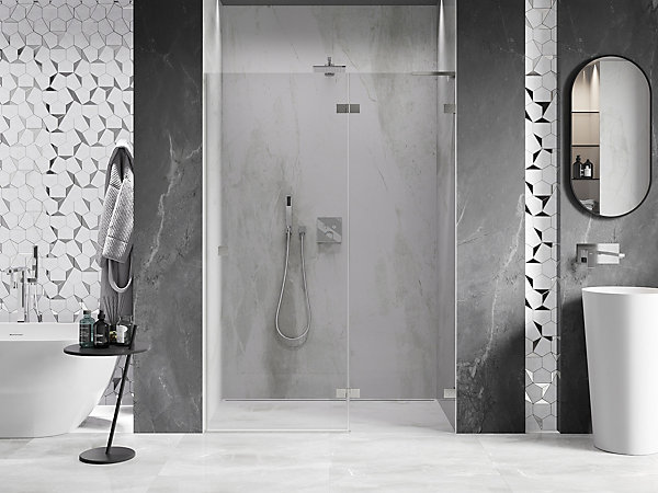 Mexen Lunar L porte de douche pivotante droite 130 cm, transparent, nickel brossé - 834L-130-000-97-00-P