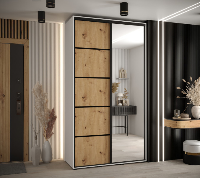 Szafa przesuwna 45 wysoka Davos 5 130 biały artisan czarny