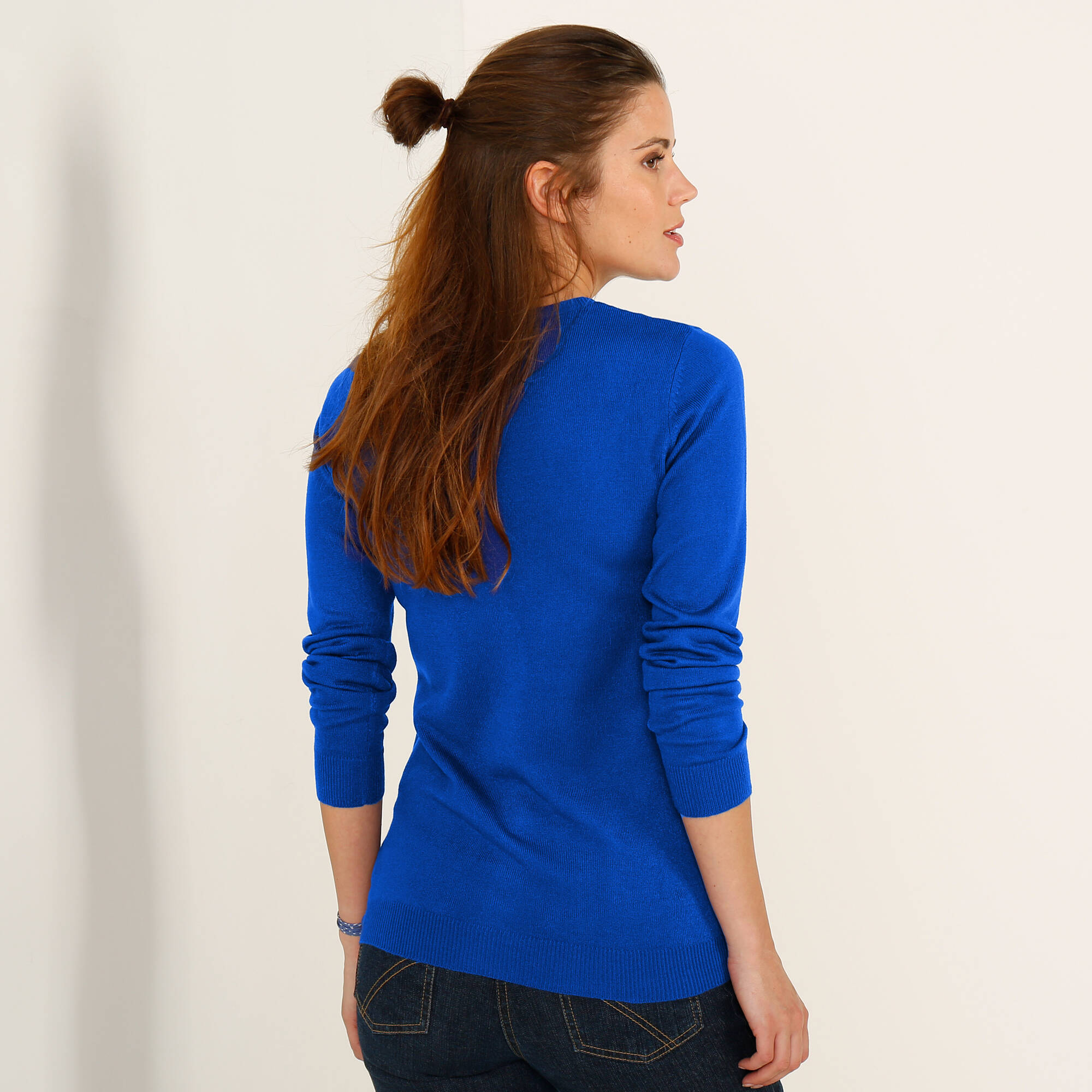 Pull col rond uni, manches longues, toucher doux