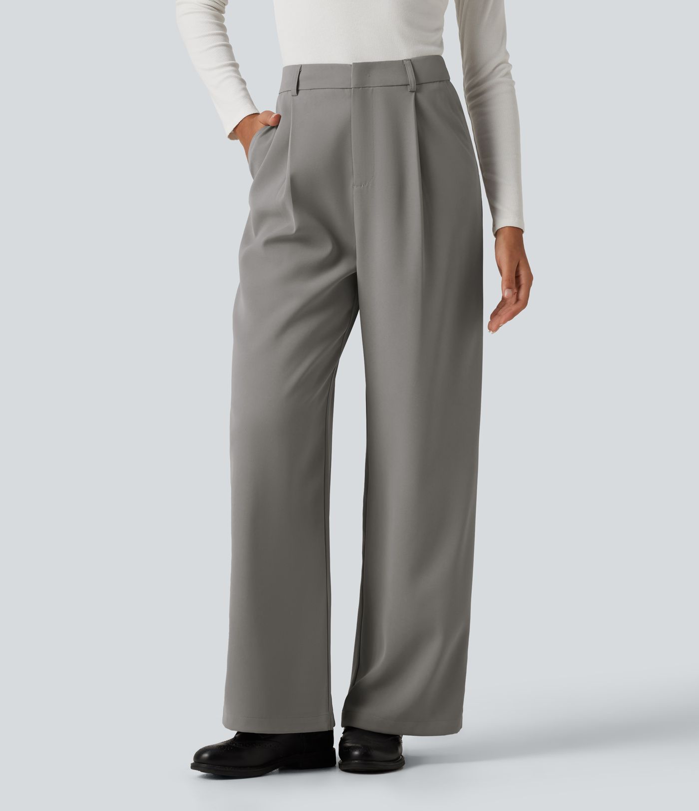 Pantalon de bureau large baggy taille haute avec poches
