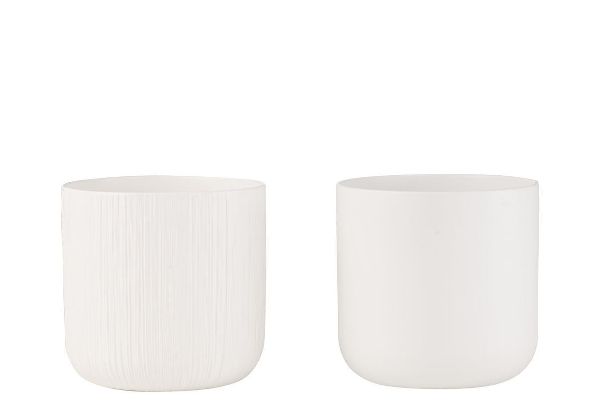 J-Line bloempot Gen - keramiek - wit - extra large - 2 stuks - Ø 21 cm