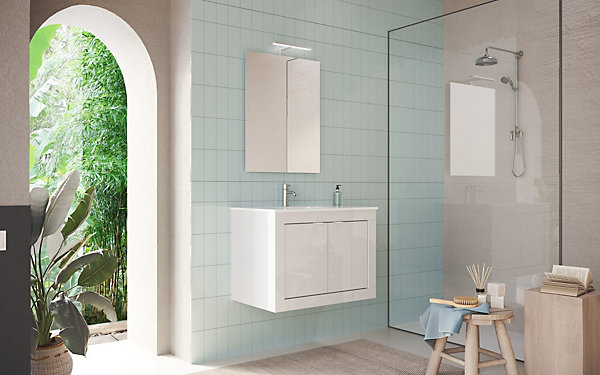 Meuble salle de bain Pratiko BASIC 2.0 blanc laqué brillant 82x57x47 cm