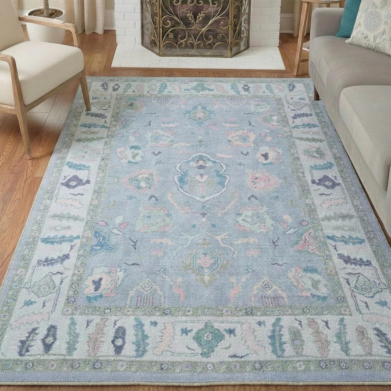 Fame Rugs Lavender Modern Oushak Rug 8x10, Vintage Turkish Colorful Oriental Washable Antique Inspired Large Area Rugs, Luxury Living Room Bedroom (386PBL, 7'6 x 10')