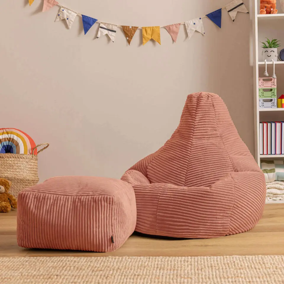 icon - Dalton Kinderzitzak Stoel met Poef - Ribfluweel - Oud roze