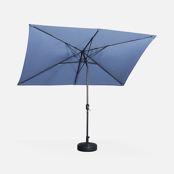 Parasol droit rectangulaire 2x3m - Touquet bleu grisé - mât central en aluminium orientable et manivelle d'ouverture