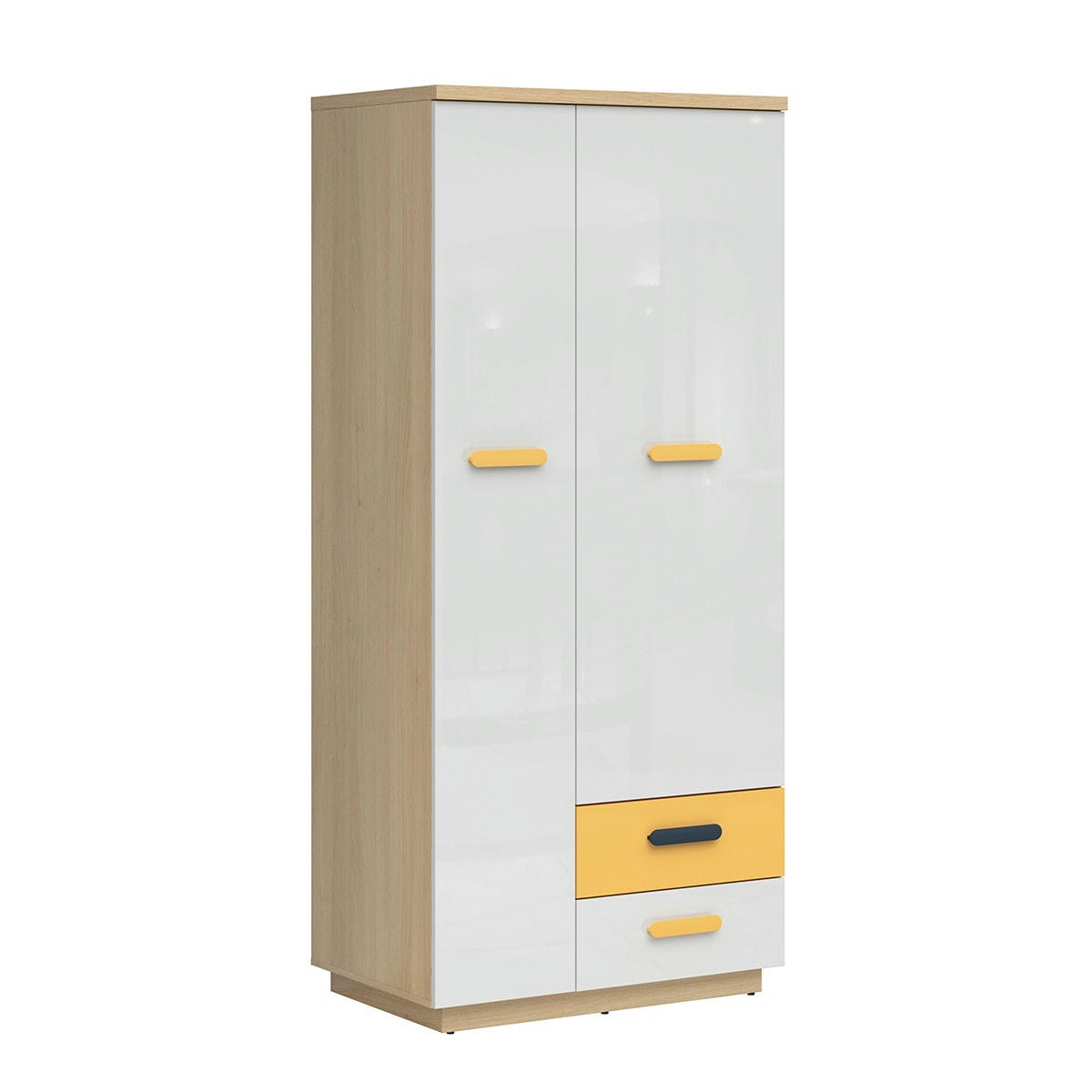- Armoire 2 portes 2 tiroirs naturel blanc et jaune