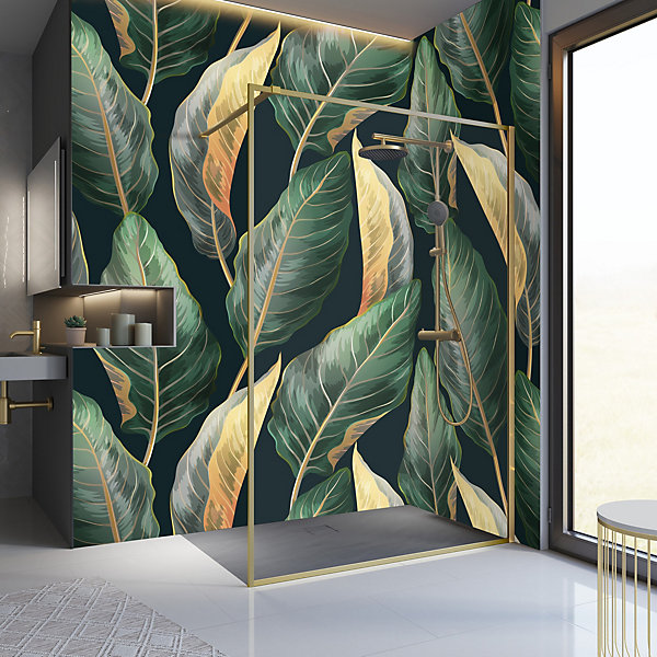 Paroi de douche à l'italienne transparente, profilé doré 140 cm, Schulte Impériale Contoura