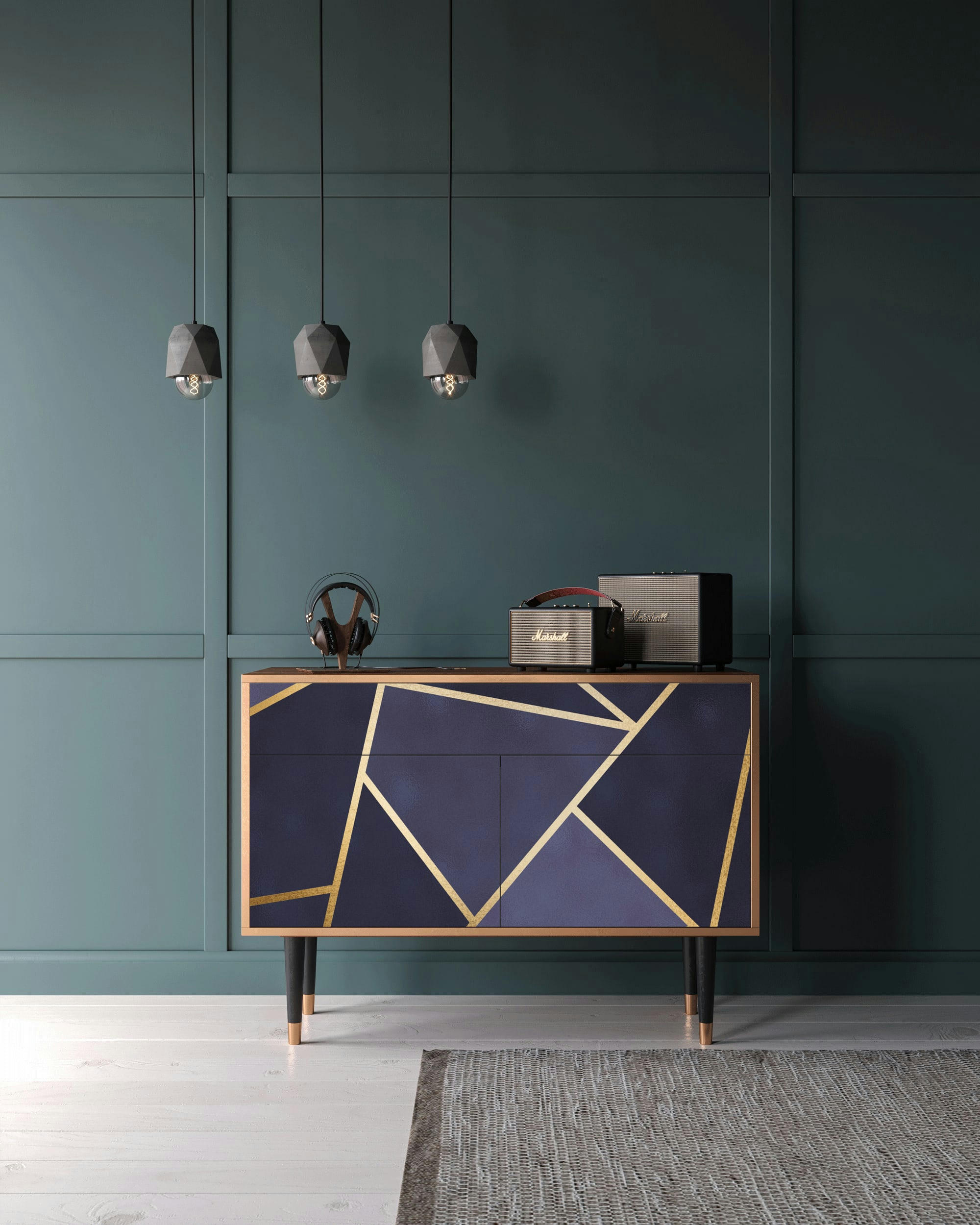 THE AMETHYST - Buffet  bleu 2 tiroirs et 2 portes L 115 cm