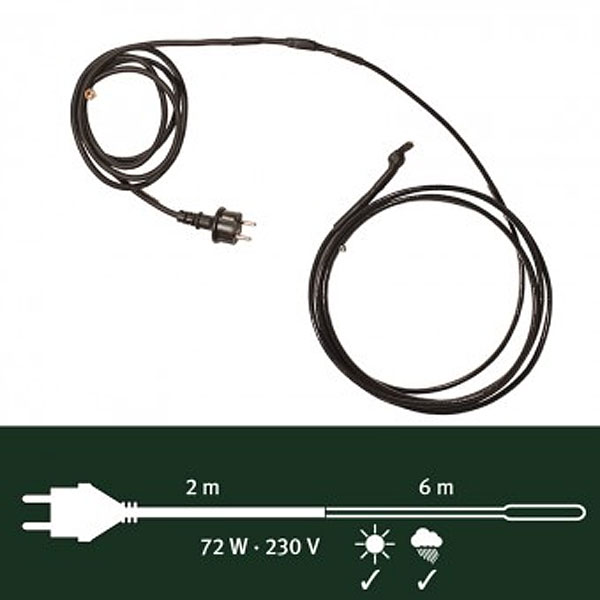 Frostskyddskabel med termostat, 6 meter
