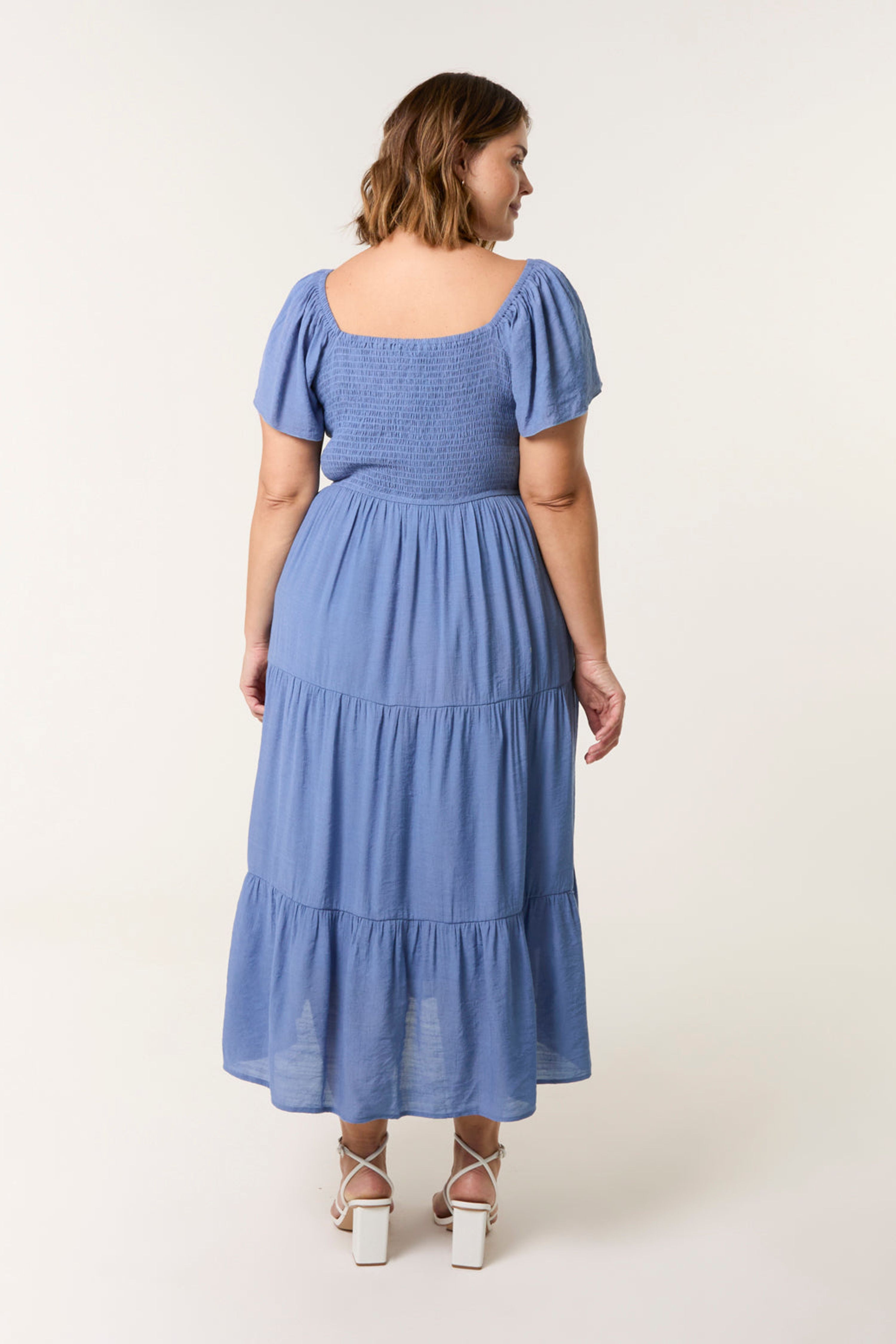 Blue Vanilla Blue Curve Flutter Sleeve Midi Dress